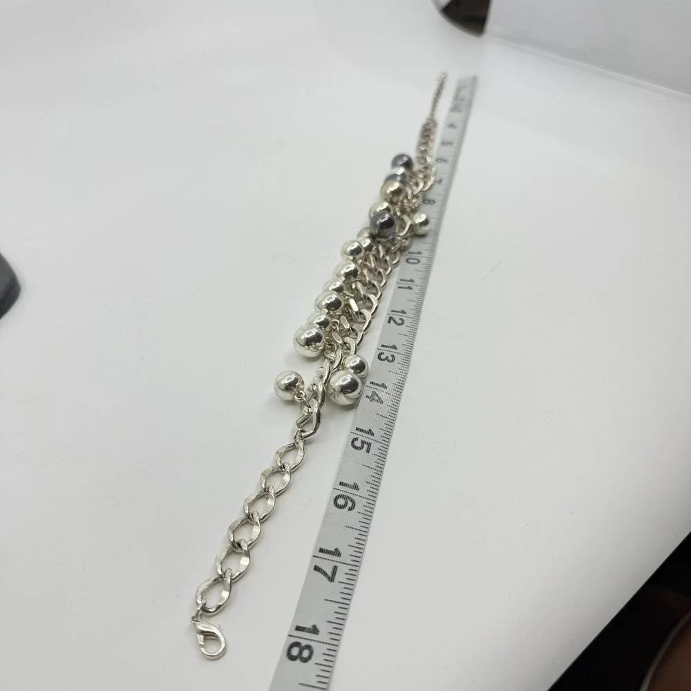Silver Tone Ball Charm Fringe Chain Necklace Chunky Y2K Statement Jewelry Gift